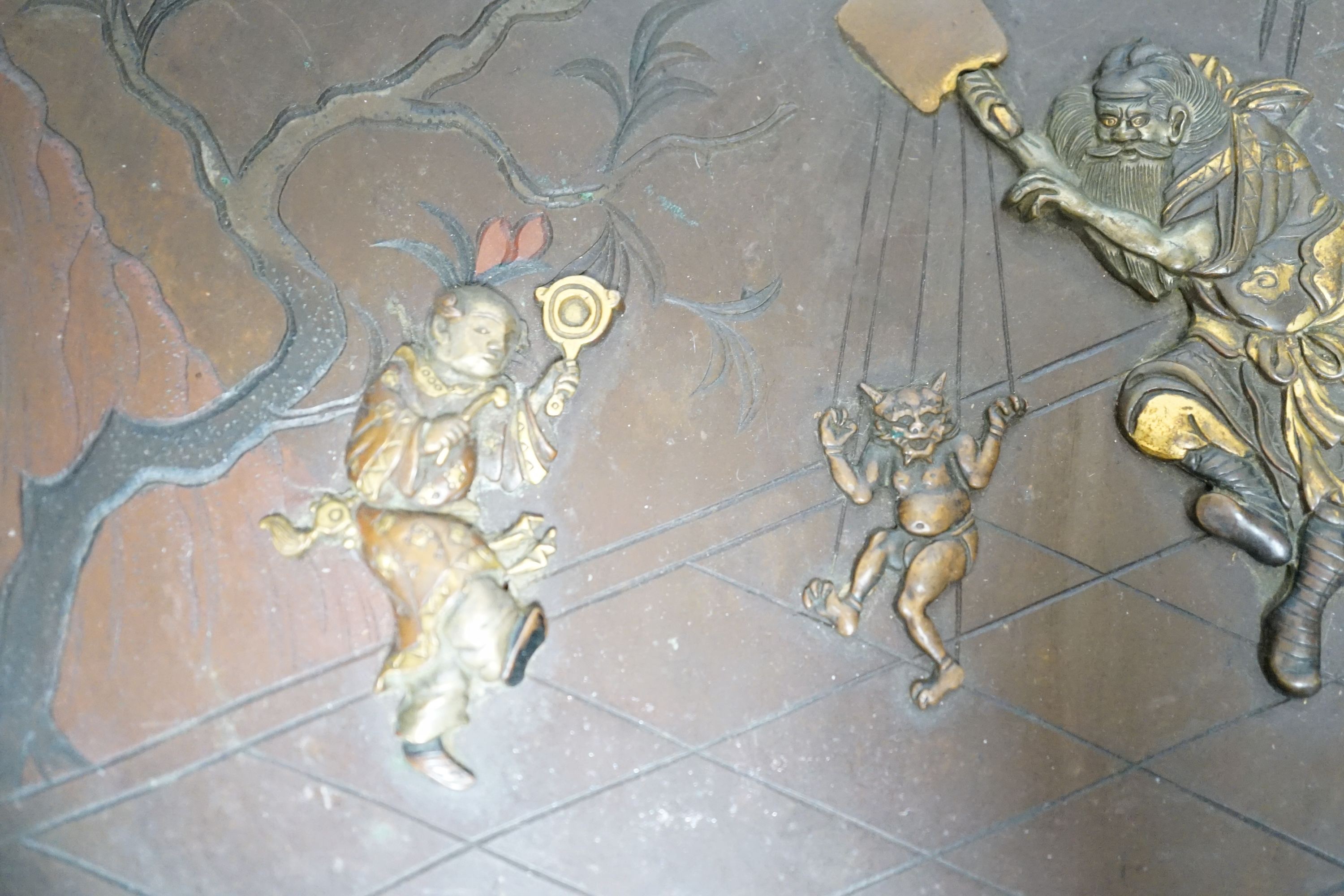 A Japanese inlaid bronze dish - 30cm diameter